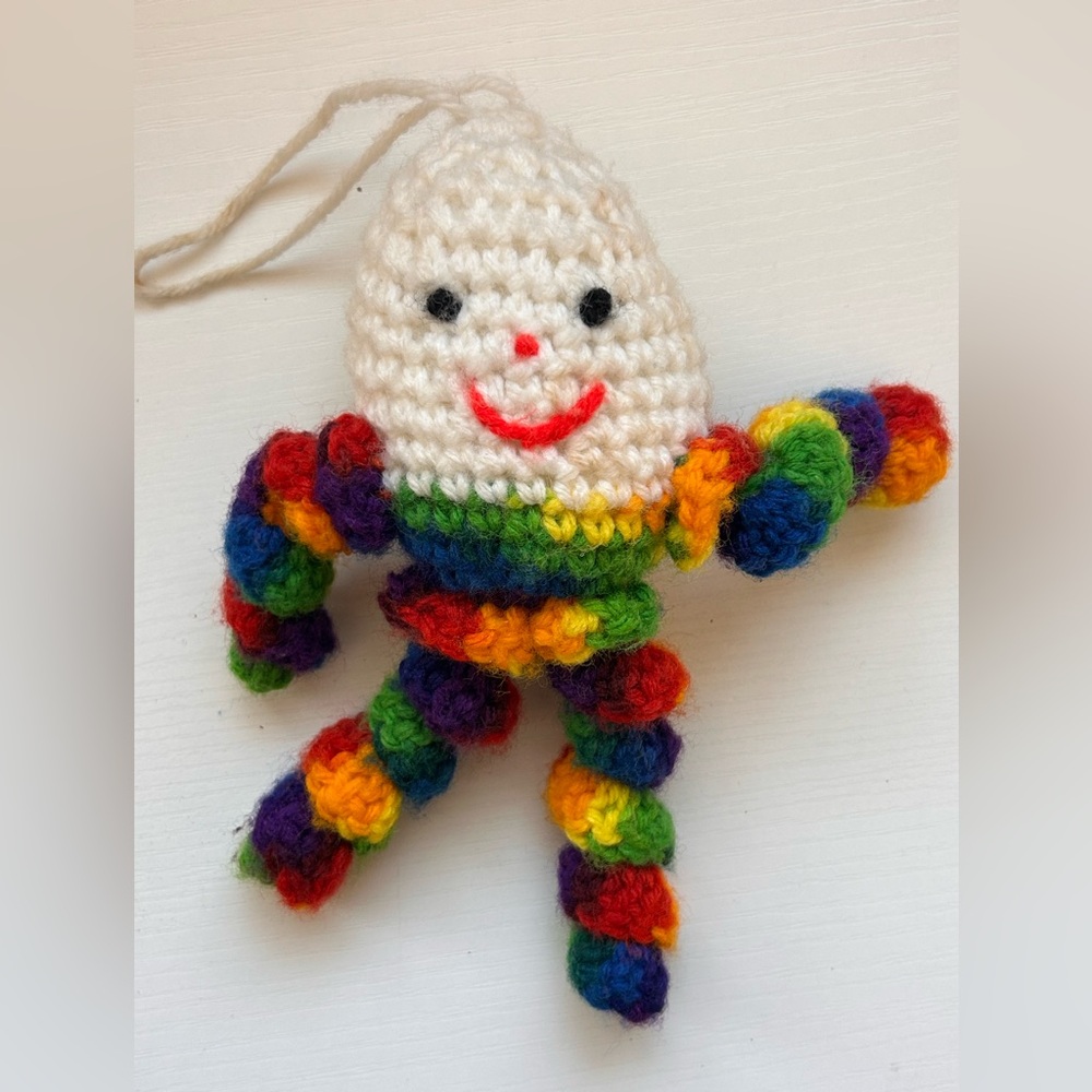 Vintage Handmade Crochet Rainbow Egg Hanging Ornament Decor Happy Yarn Craft